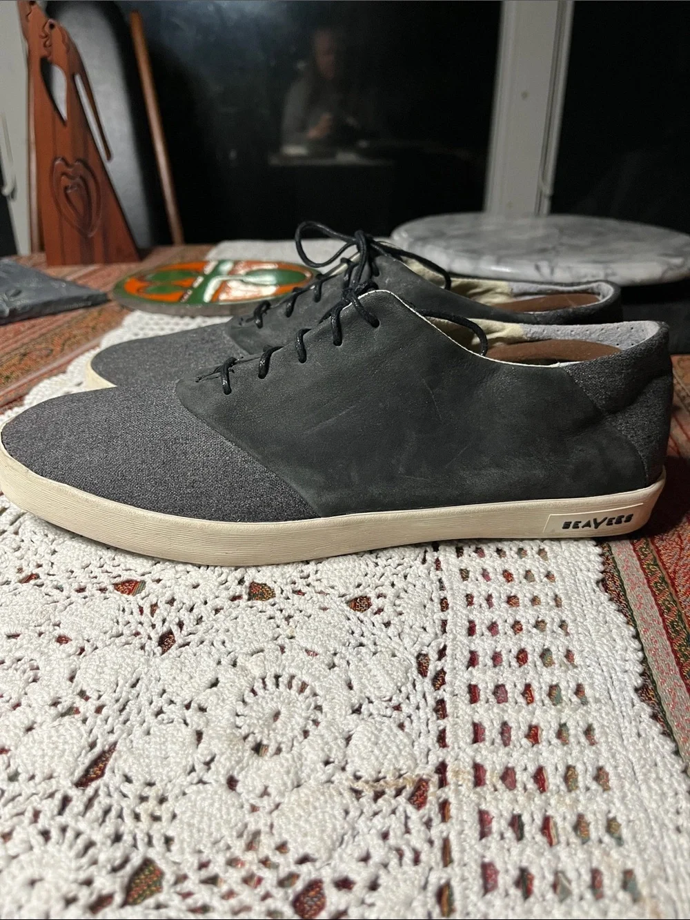 SeaVees saddle Oxford  charcoal Suede & wool Felt Casual Lace-Up Sneaker